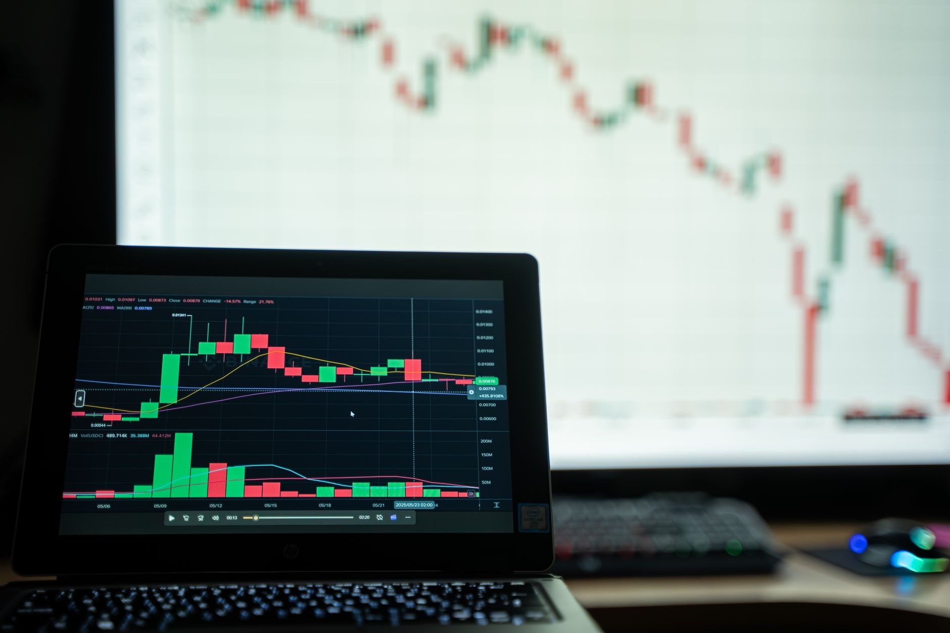 Trader monitoring cryptocurrency market supply and demand data