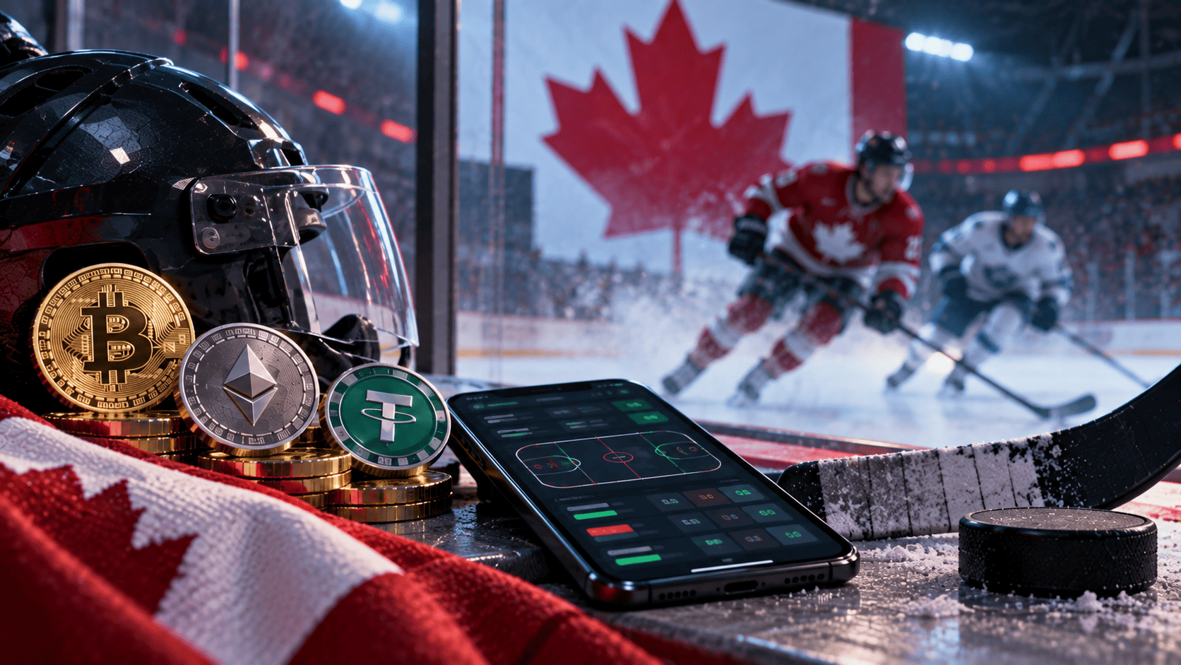 Canadian bank cards and digital payment interface representing Interac e-Transfer system